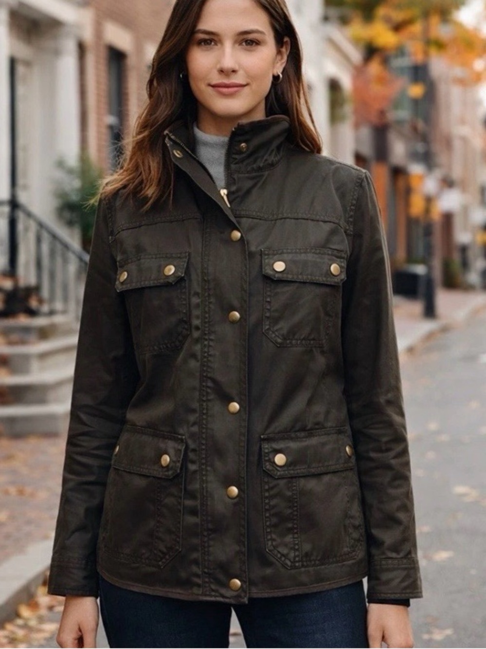 J Crew Downtown Field Jacket Olive Green Military Utility Small Waxed Coat